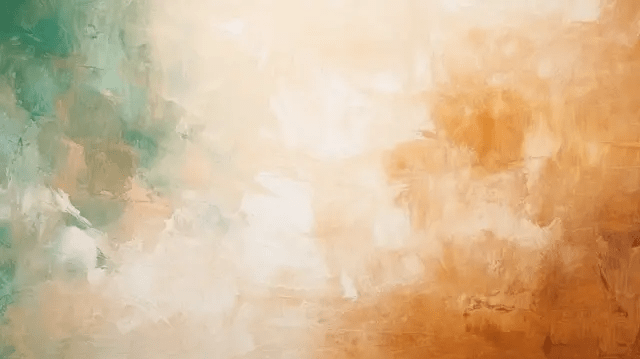 Abstract painting with green, white, beige, and brown colors blending together.