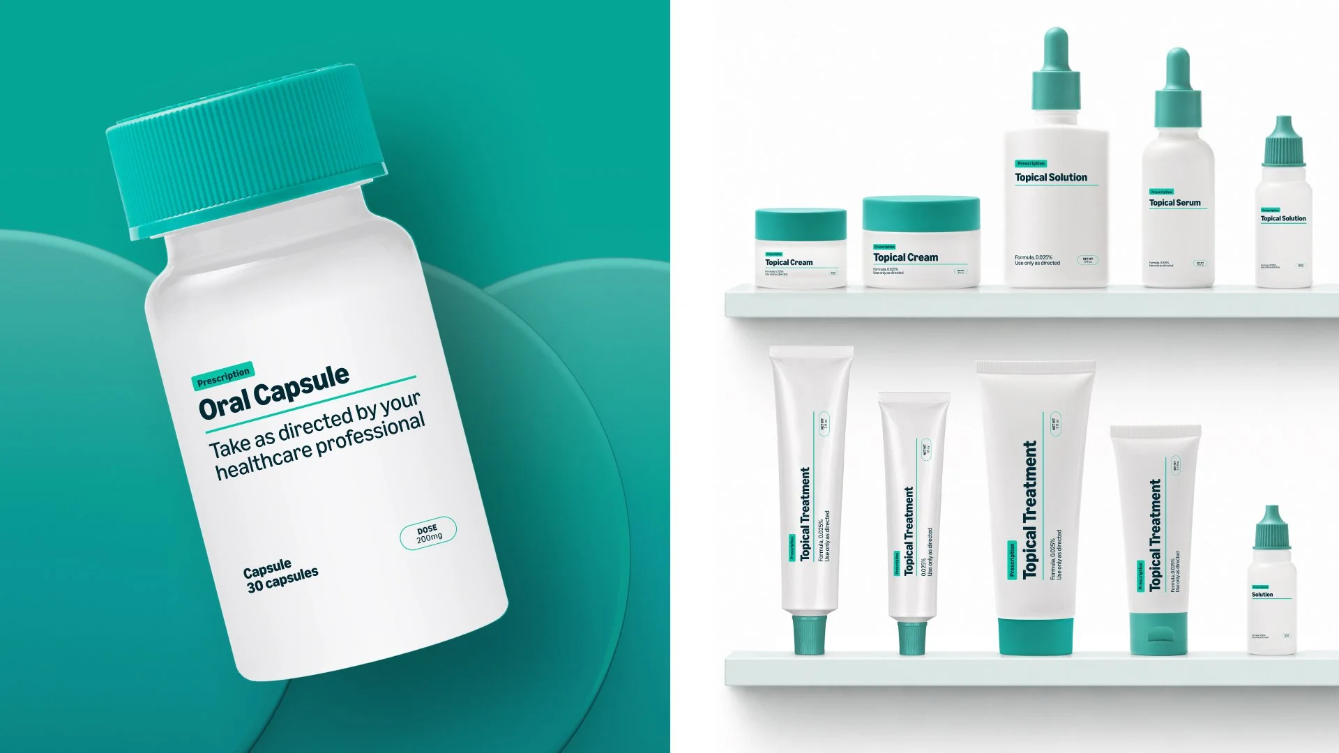 Amazon Pharmacy brand imagery featuring prescription medication and topical treatment for generic brand-owned packaging.