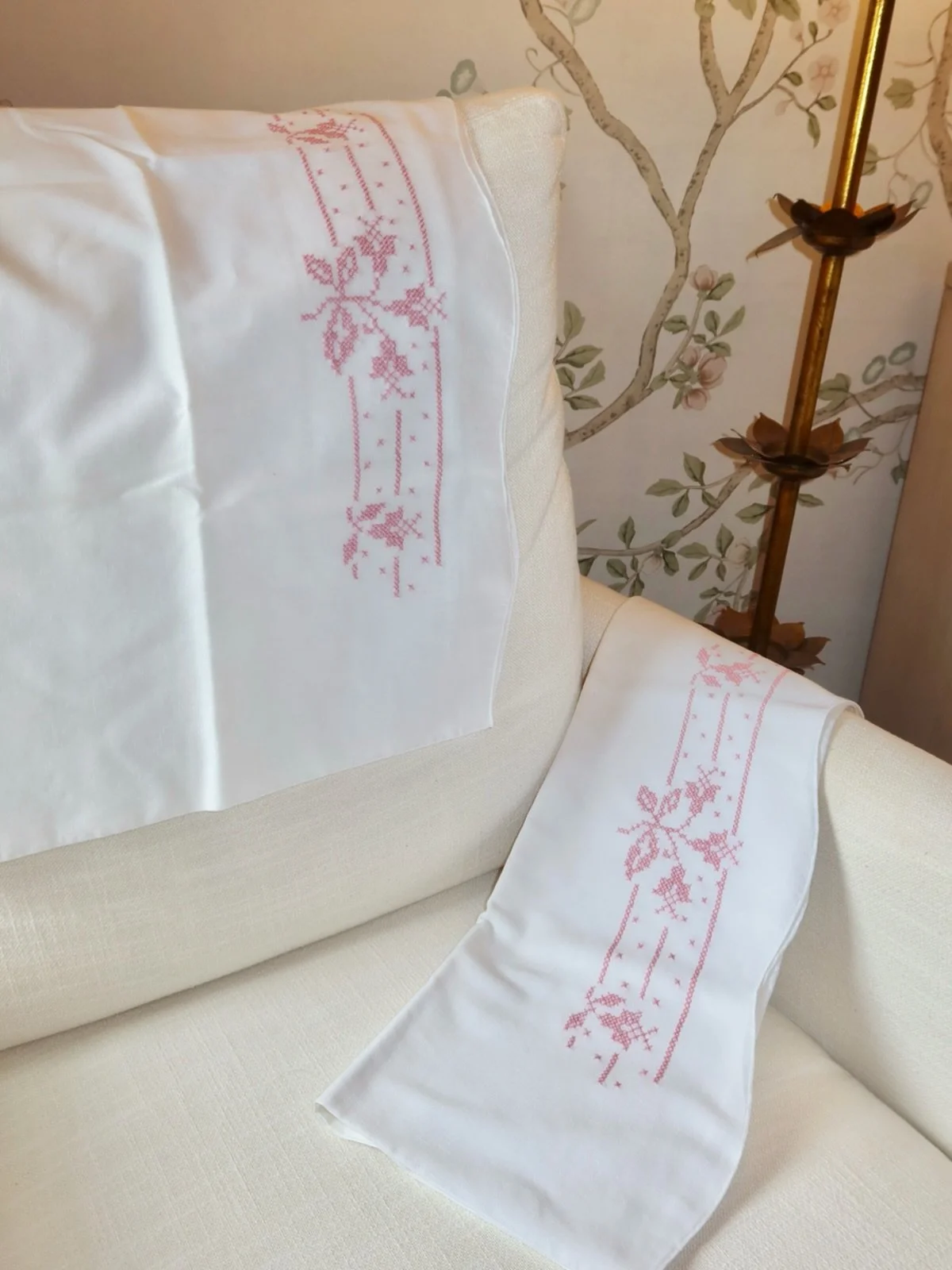 Set of standard scalloped pillowcases with the daintiest stitching details!