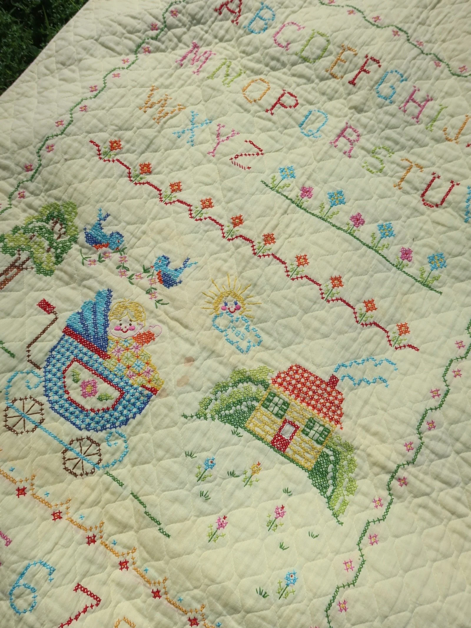 I can only imagine the time and love that went into this quilt! I love that there is a box at the bottom for a child&rsquo;s name to be added 🫶🏼