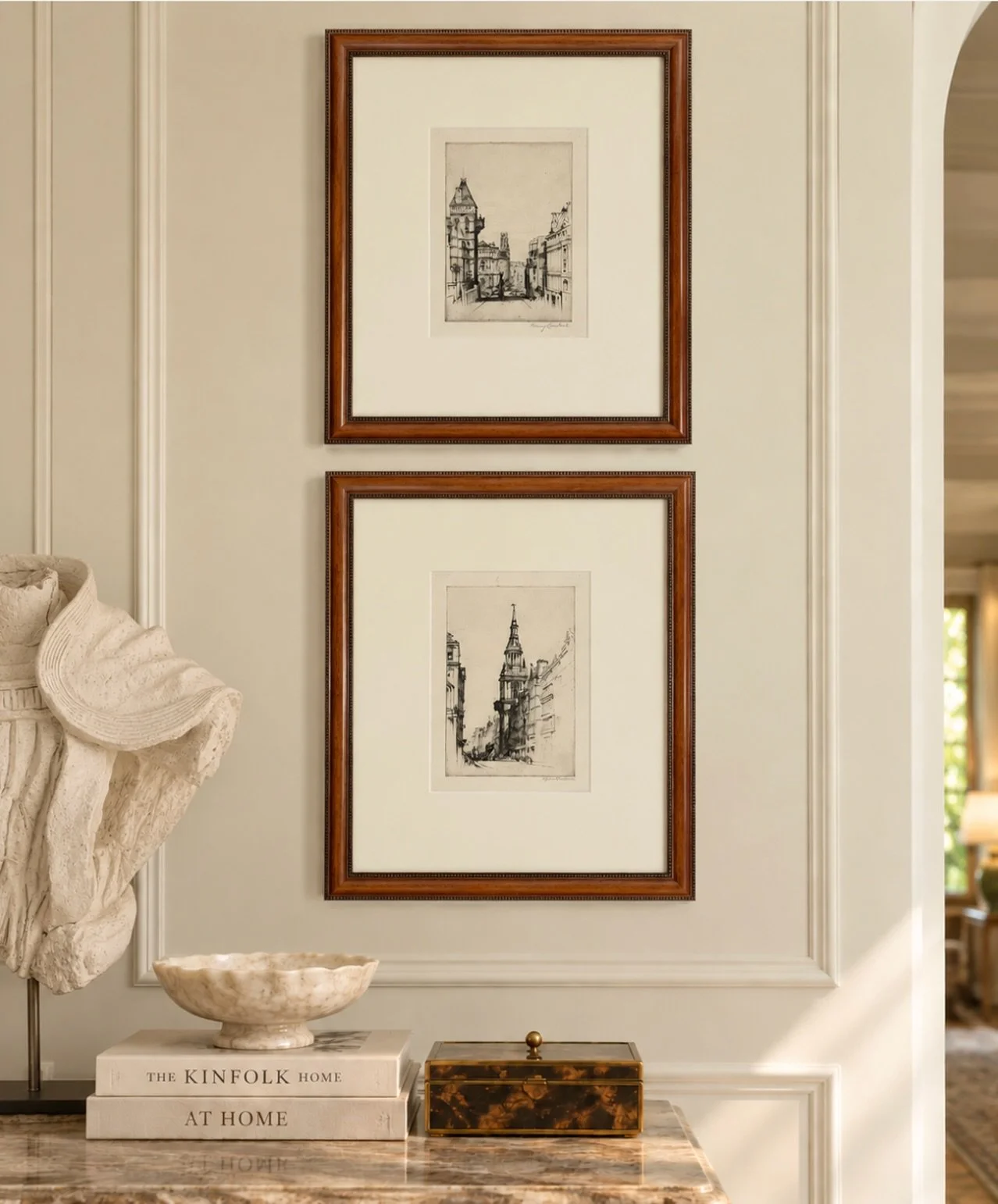 These vintage architectural sketches bring just the right amount of history, character, and collected charm to a space. Beautiful styled as a pair, but just as special on their own!
