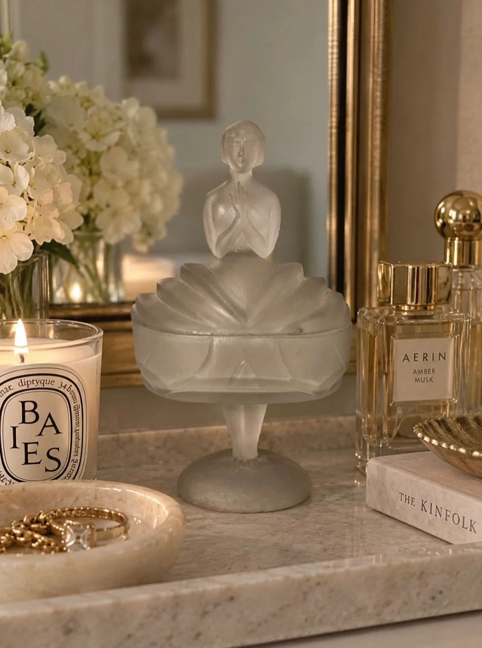 A little piece of vintage glamour ✨ 

This frosted glass jewelry jar is as beautiful as it is functional&mdash;the sweetest spot for rings, earrings, and tiny treasures! 

Live on website tomorrow!