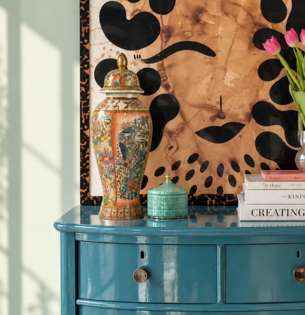 The kind of piece that makes a room feel collected, not decorated. ✨ 
This colorful ginger jar is full of beautiful detail and old-world charm&mdash;perfect for bringing a little something unexpected to your space!