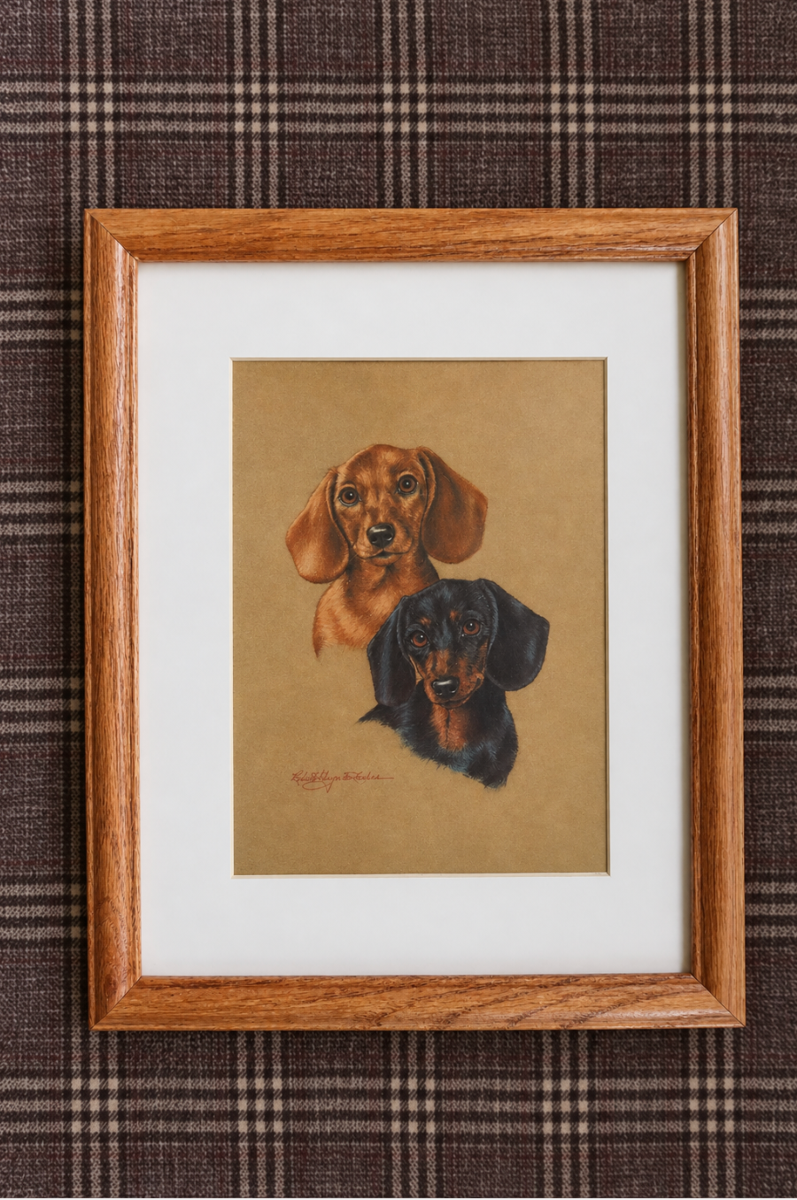 Dachshund Puppy Portrait in Classic Wooden Frame
