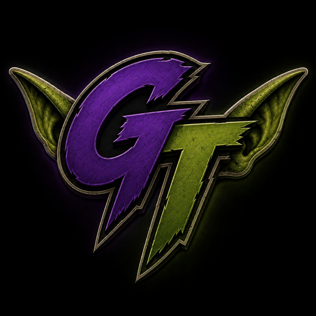 A logo featuring a purple and green lightning bolt with dragon wings, set against a black background.