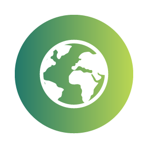 White Icon of Earth with a green gradient background.