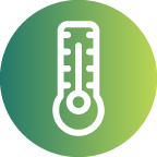 Icon of a thermometer on a green gradient background representing how veroFresh will synthesize data