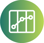 White graph data icon on a green gradient background representing how veroFresh's data helps identify issues quickly