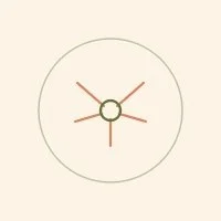 Minimalist clock with orange hour and minute hands, and a green second hand, on a white background.