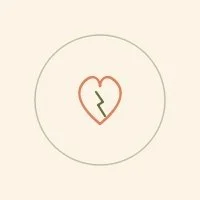 A broken heart outline with a lightning bolt inside, centered within a circle.