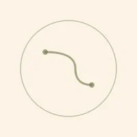 Minimalist illustration of a curved line with two dots at each end inside a circle.