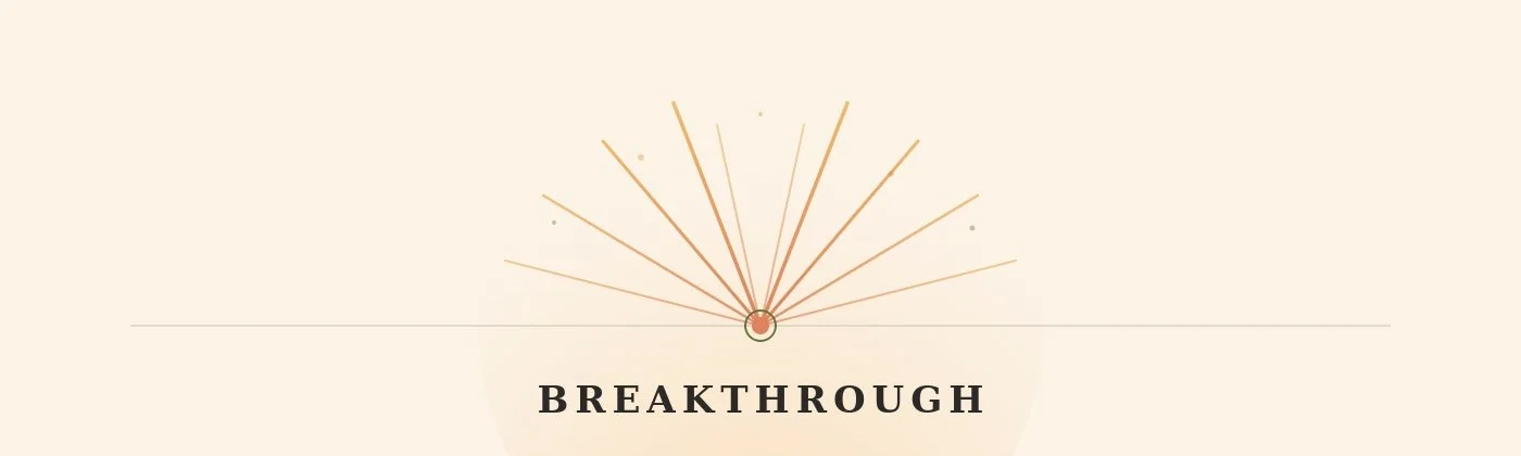 Illustration of rising lines emanating from a central point with the word 'BREAKTHROUGH' at the bottom.