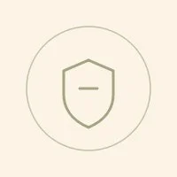 Minimalist shield icon with a horizontal line inside, on a white background.
