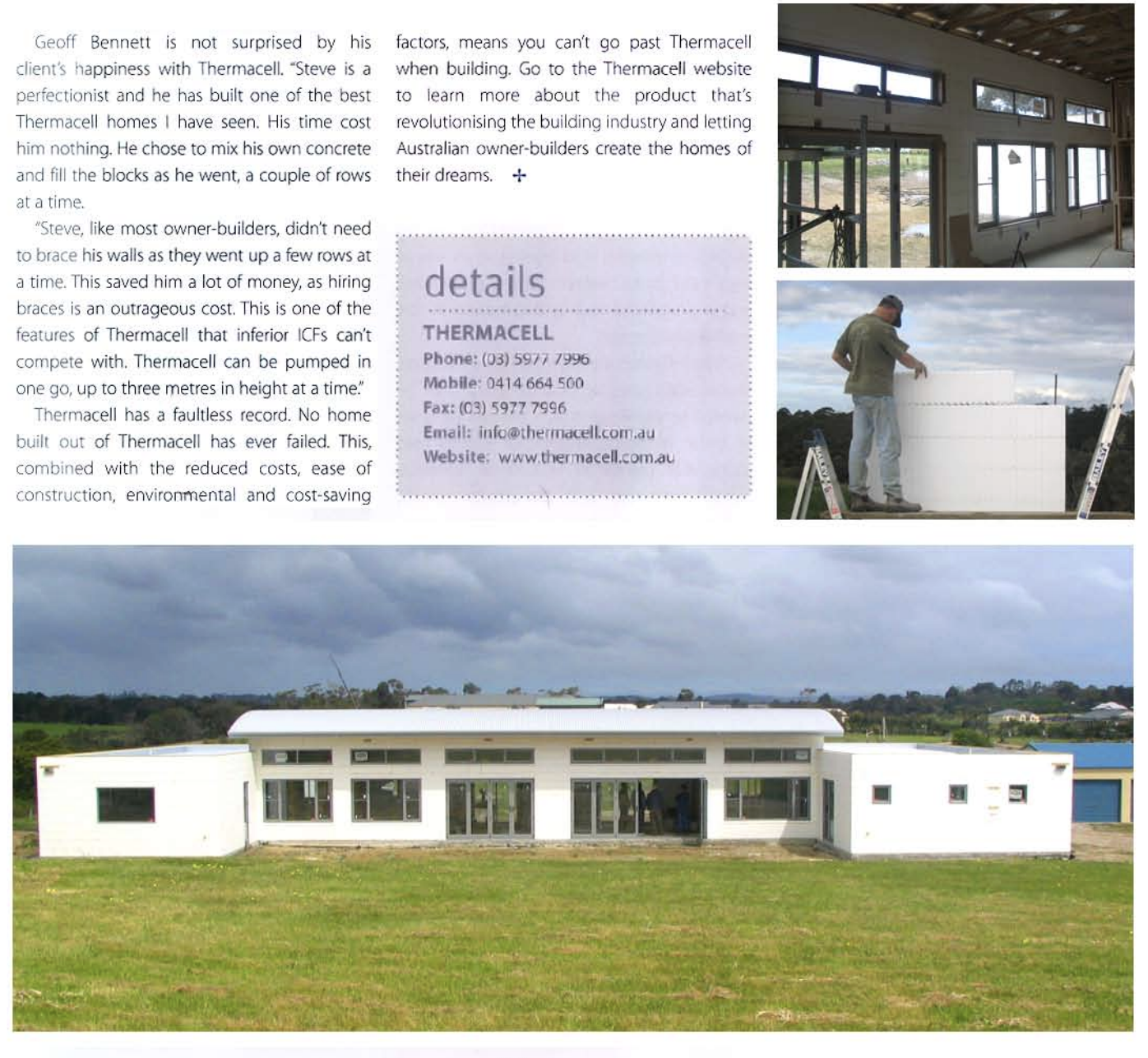 A construction site with a mostly completed white modern house with large windows and a flat roof, set in a grassy field under a cloudy sky.
