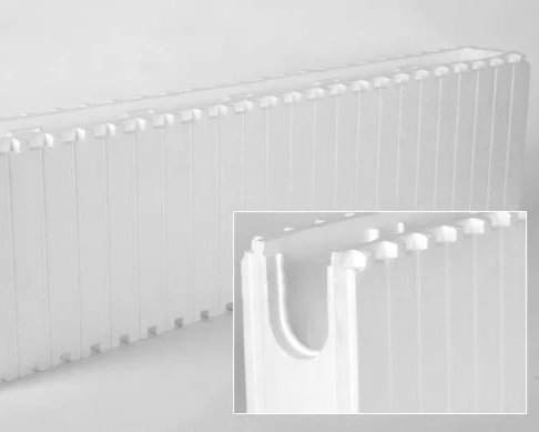 White plastic foam corner protectors in different sizes with hooks for packaging or padding.