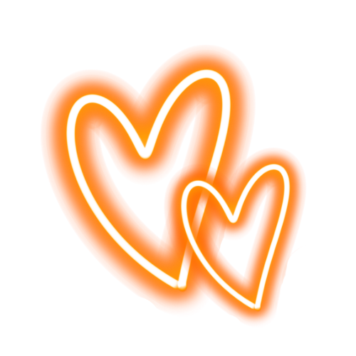 Two glowing orange outline hearts, one larger and one smaller, with a neon effect.