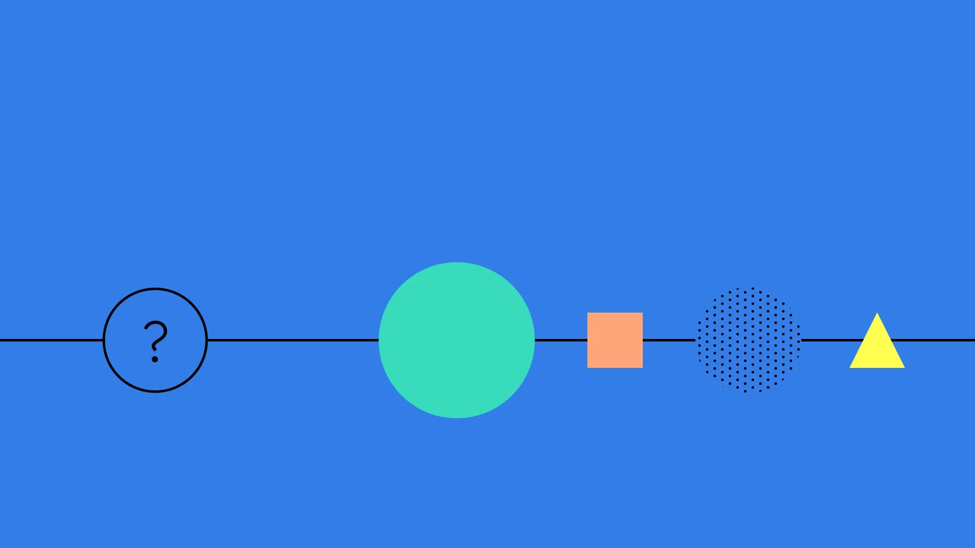 A blue image with a timeline of different coloured shapes. A piece is missing from the front to indicate the strategy and research phase