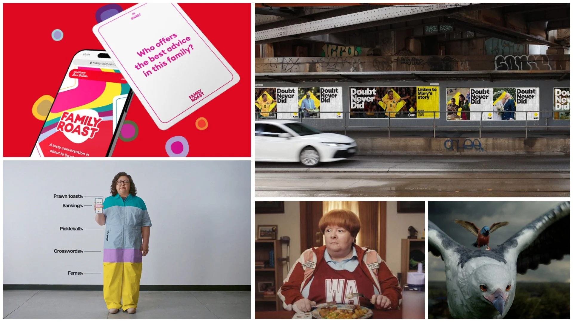 A collage of finance advertising images from Comm bank, Medibank and Allianz