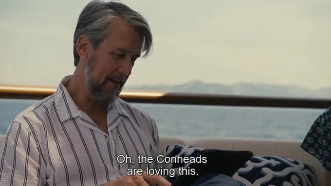 An image from the TV show 'Succession' that reads 'Oh, the Conheads are loving this'