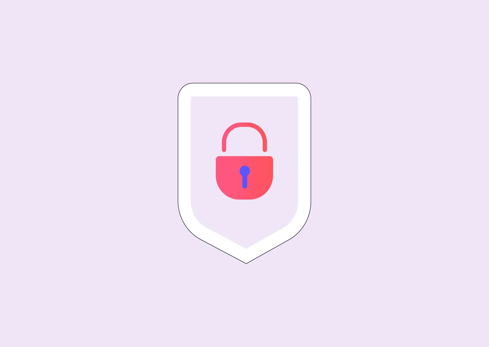 Digital illustration of a security shield with a padlock icon in the center, set against a light purple background.
