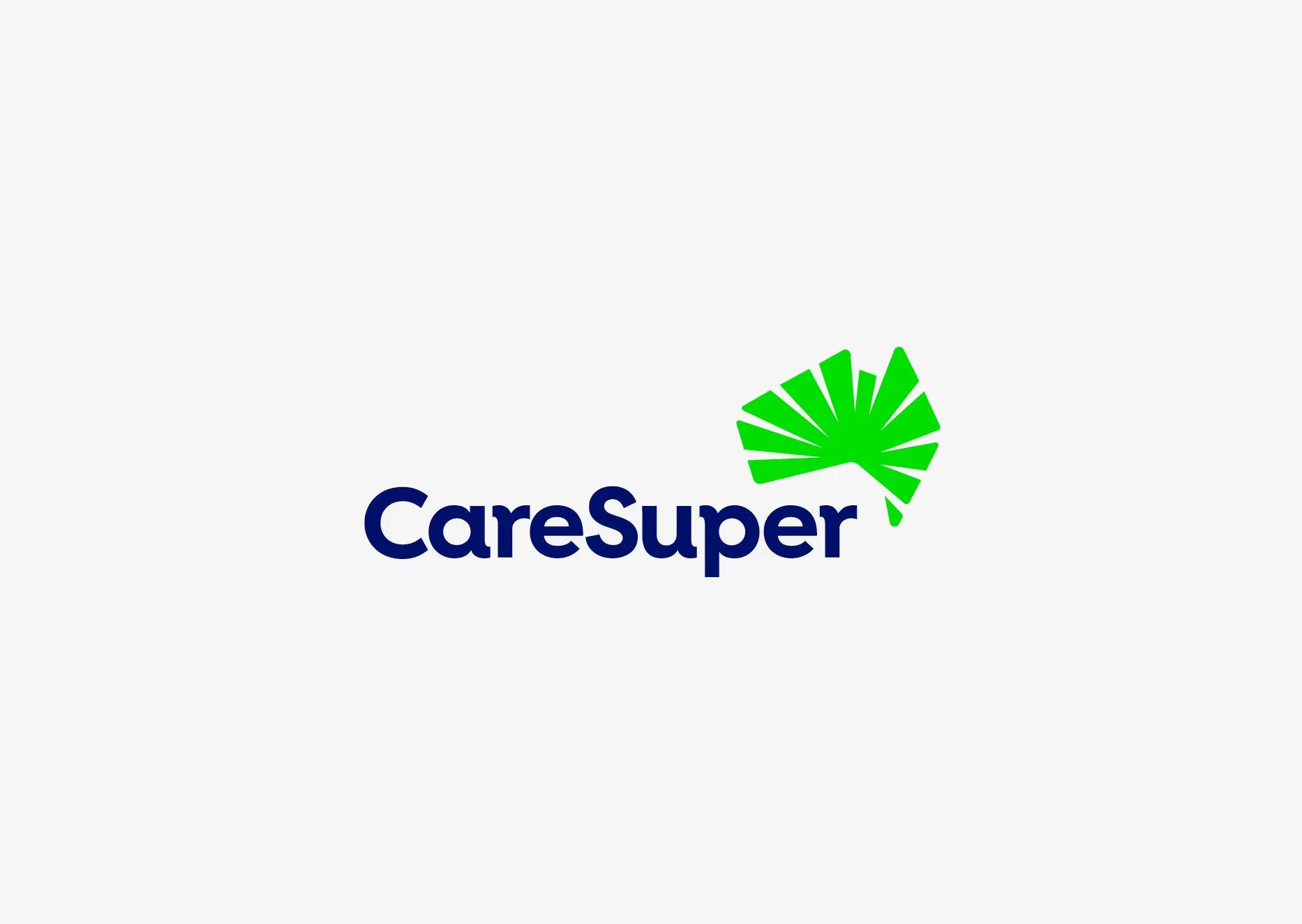 Logo for CareSuper featuring a green stylized fan or leaf with the text 'CareSuper' in dark blue.