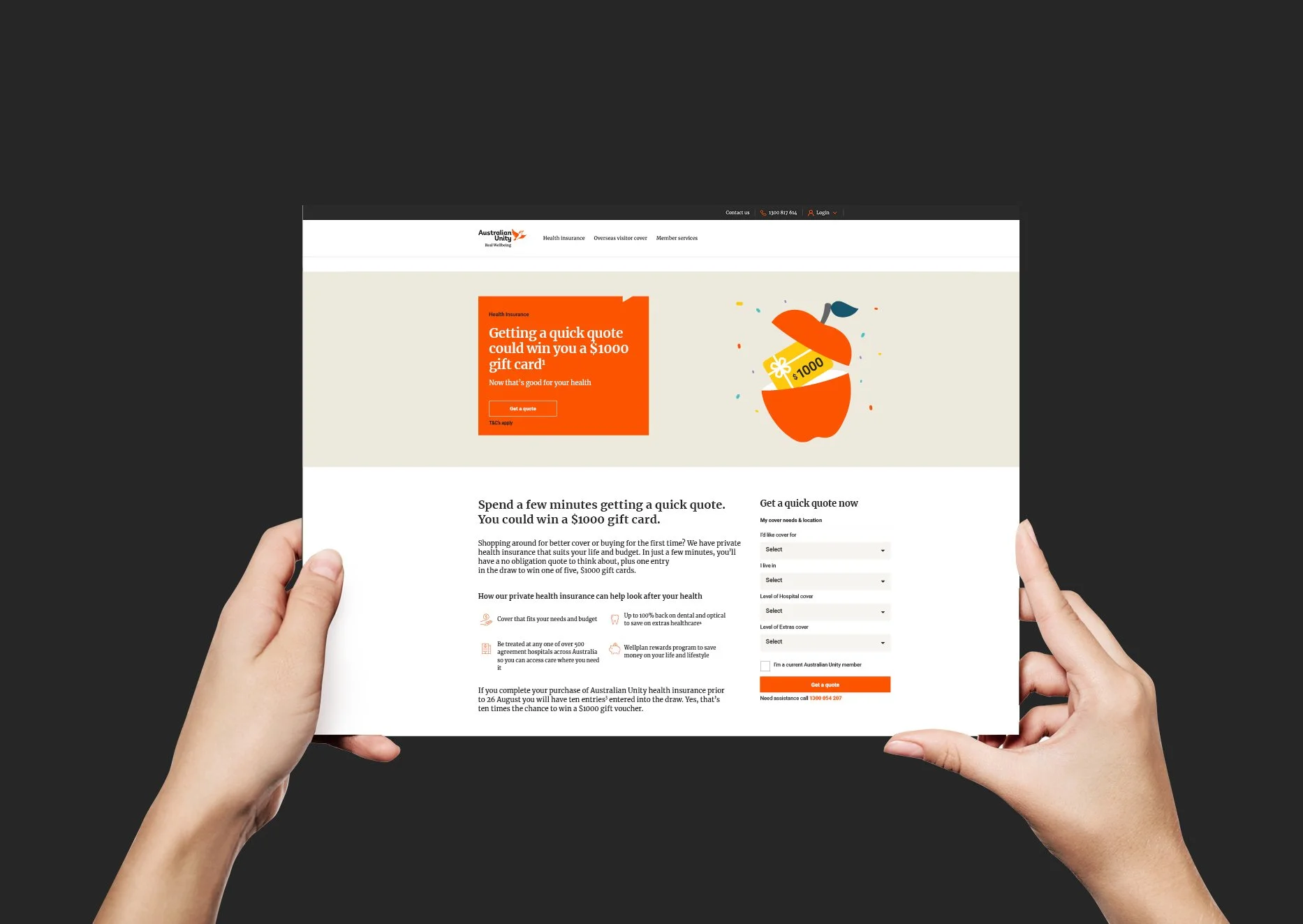 An iamge of an Australian Unity campaign landing page