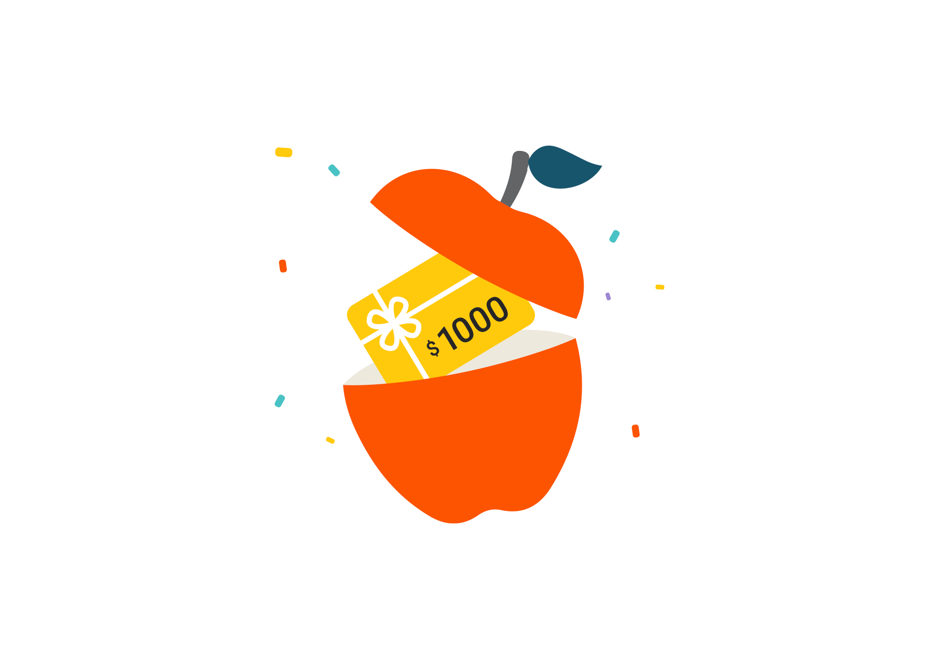 An image of an illustrated apple with a $1000 gift card popping out of it.