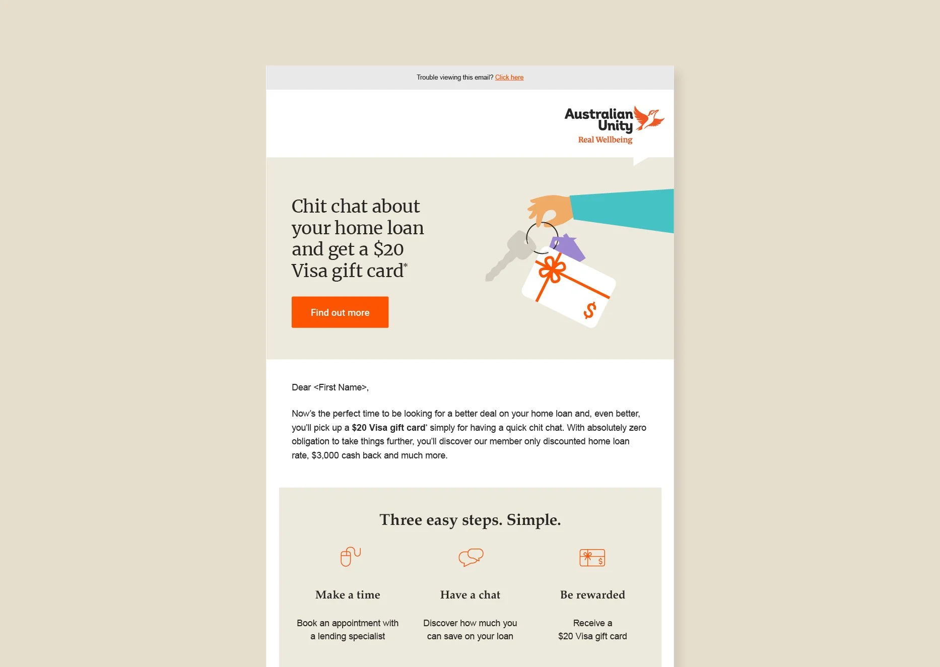 An image of an Australian Unity campaign landing page