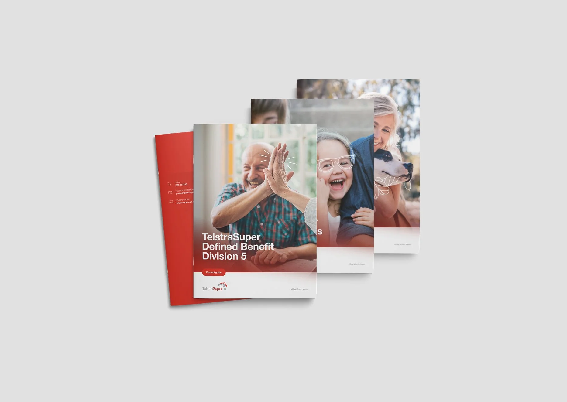 An image showing a series of covers of TelstraSuper brochures
