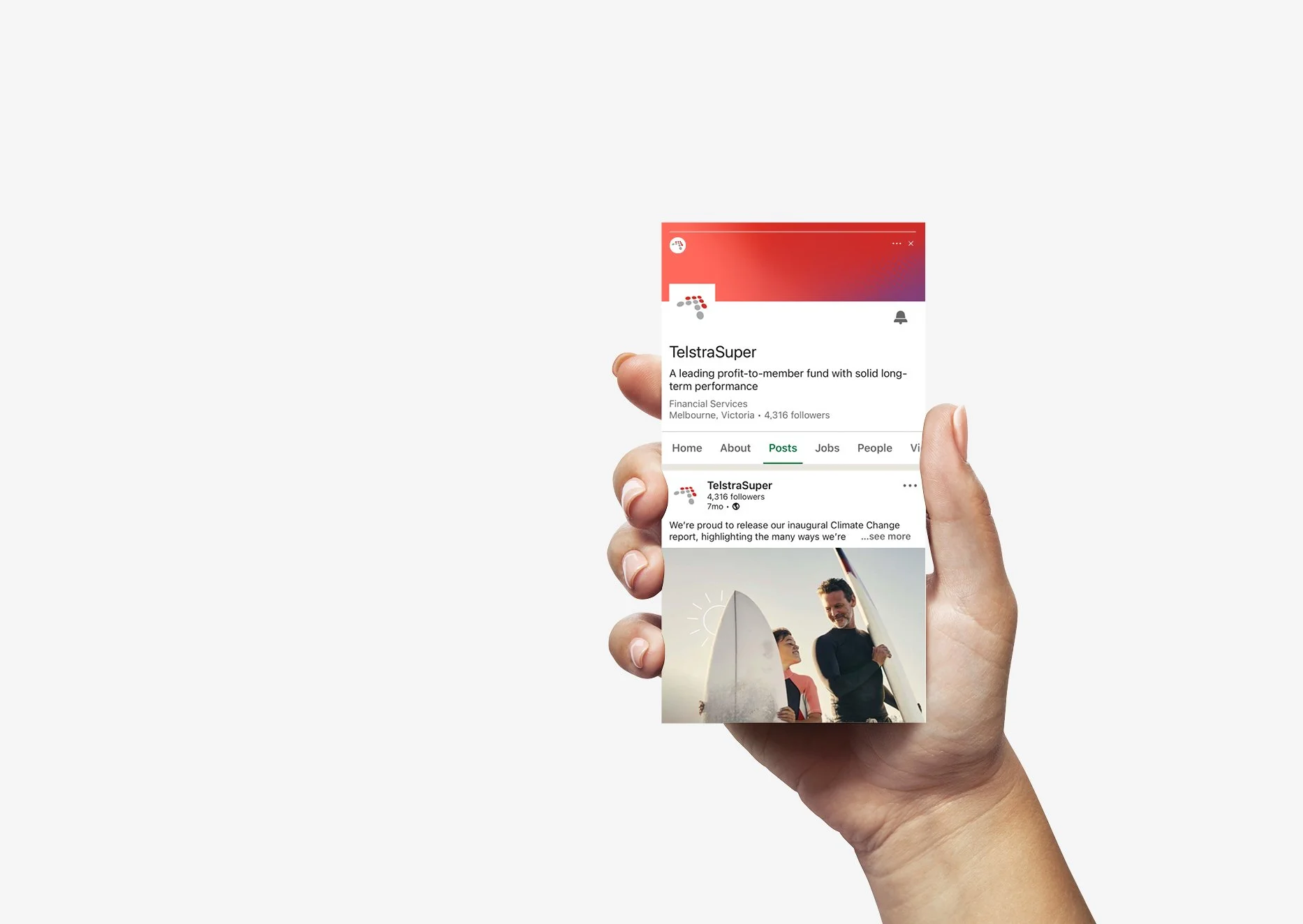 A mock up of a TelstraSuper social feed
