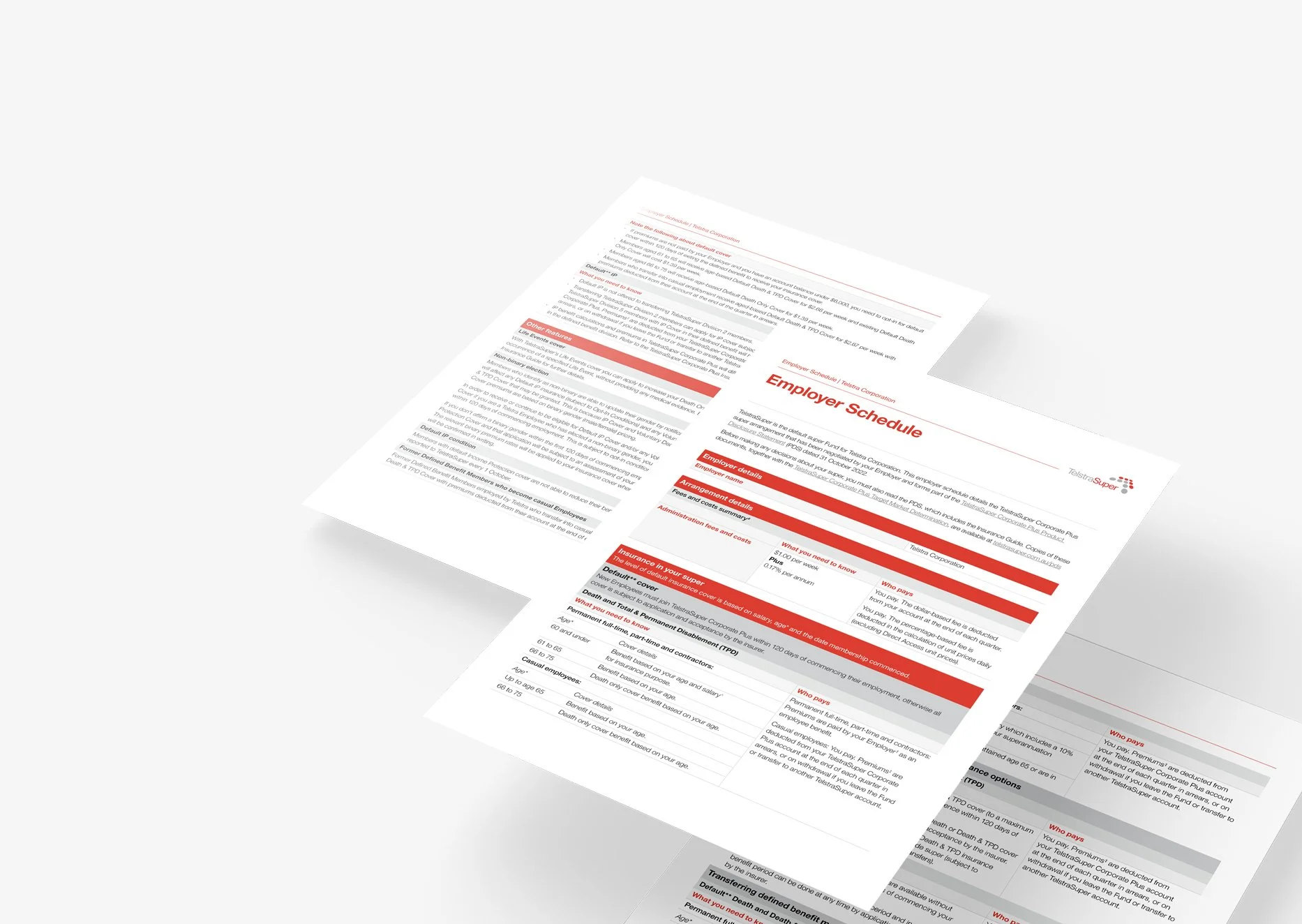 A printed document titled 'Employer Schedule' with red headers and black text, partially visible on a light background.