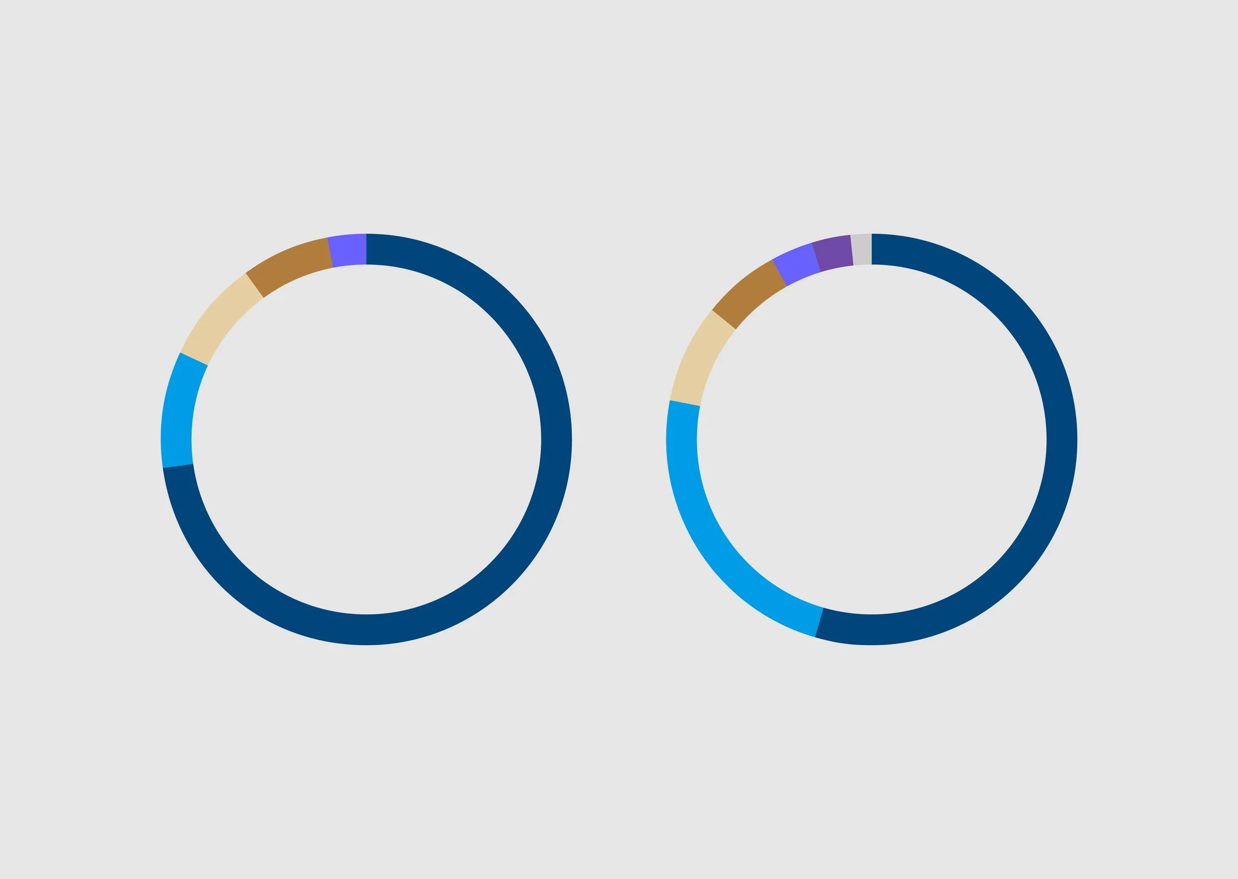 Two circular progress charts with colored segments on a gray background.
