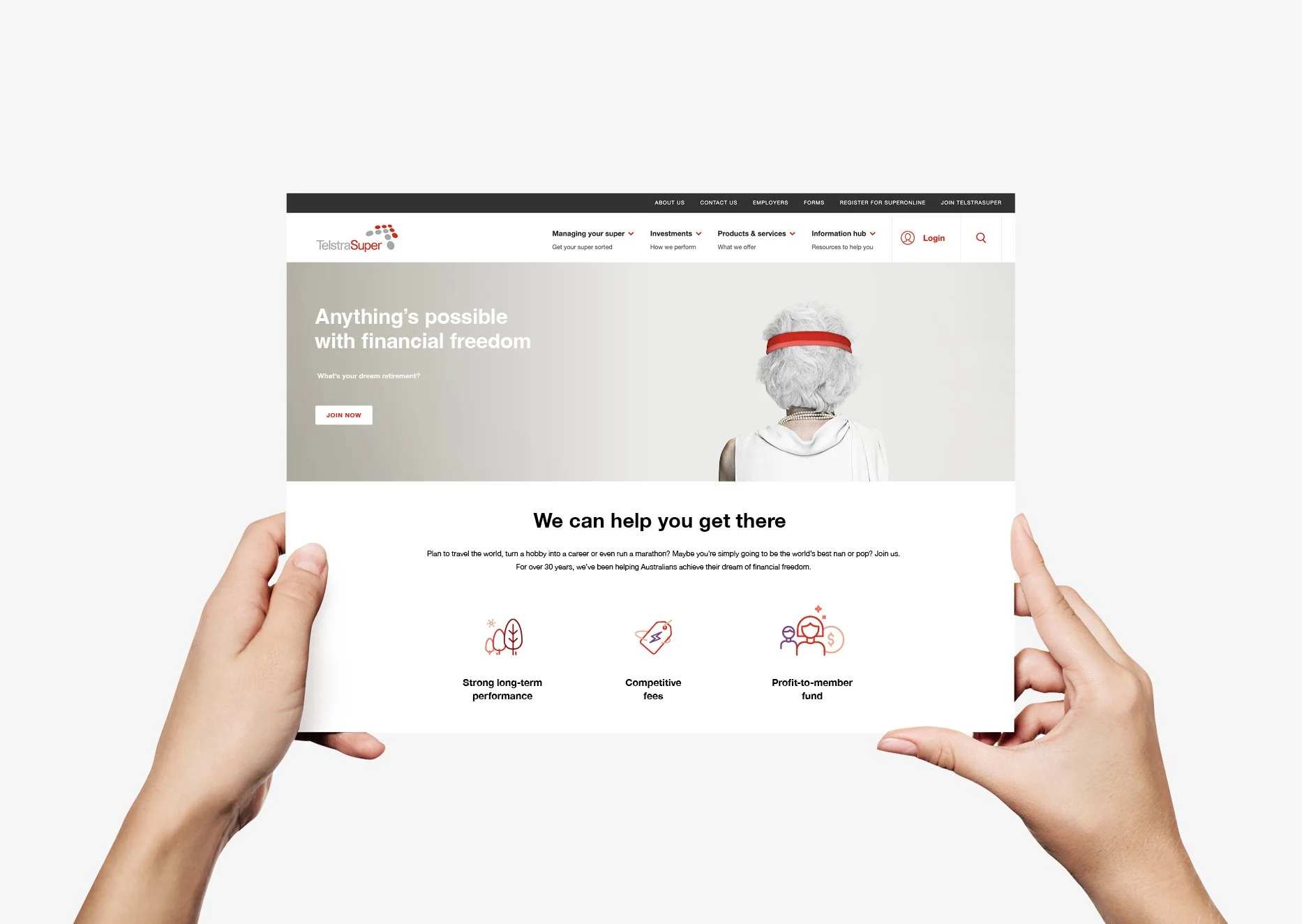 An image of the TelstraSuper website home page