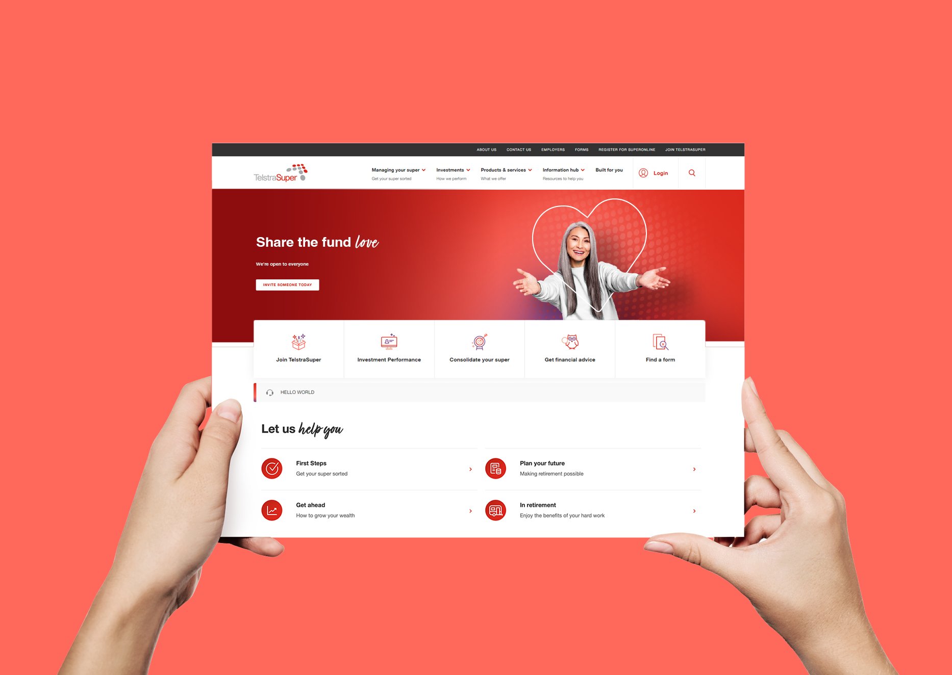 An image of the TelstraSuper website