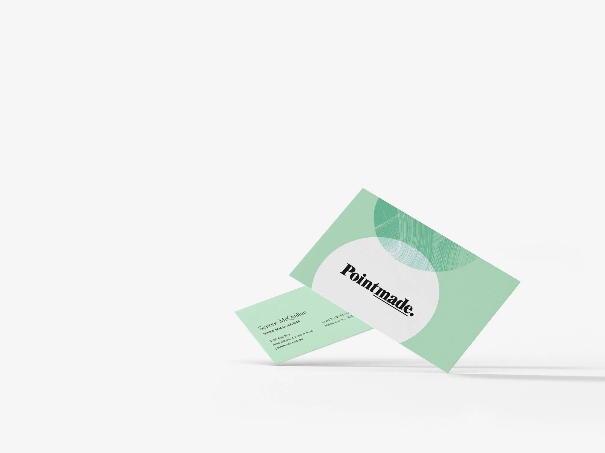 Close up of a business card for Pointmade