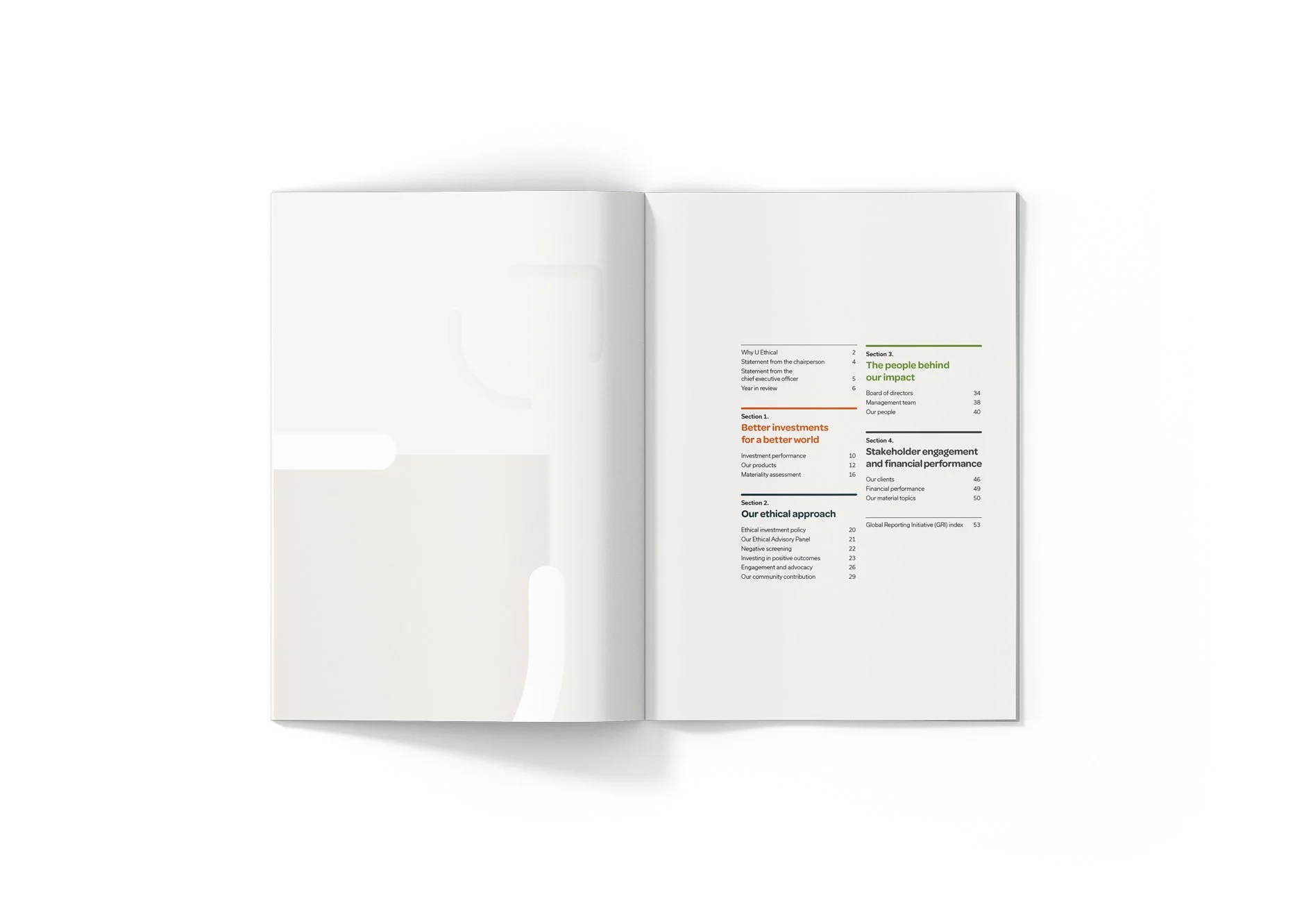 Sample pages from the U Ethical Annual Report