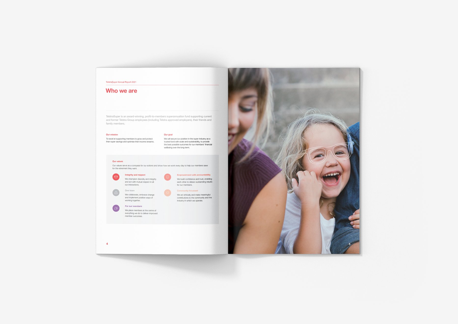 An image of a happy smiling child used within the TelstraSuper annual report