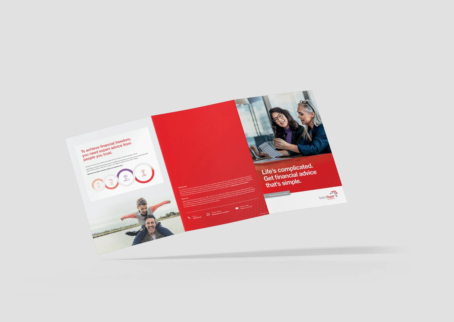 An image of a TelstraSuper Financial Planning brochure designed by Studio Hoopla