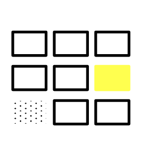 Black background with an uppercase letter 'A' in white, and a small yellow square positioned below and to the right of the letter.