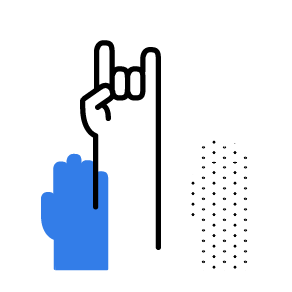 Blue glove with index finger pointing upward, isolated on a white background.