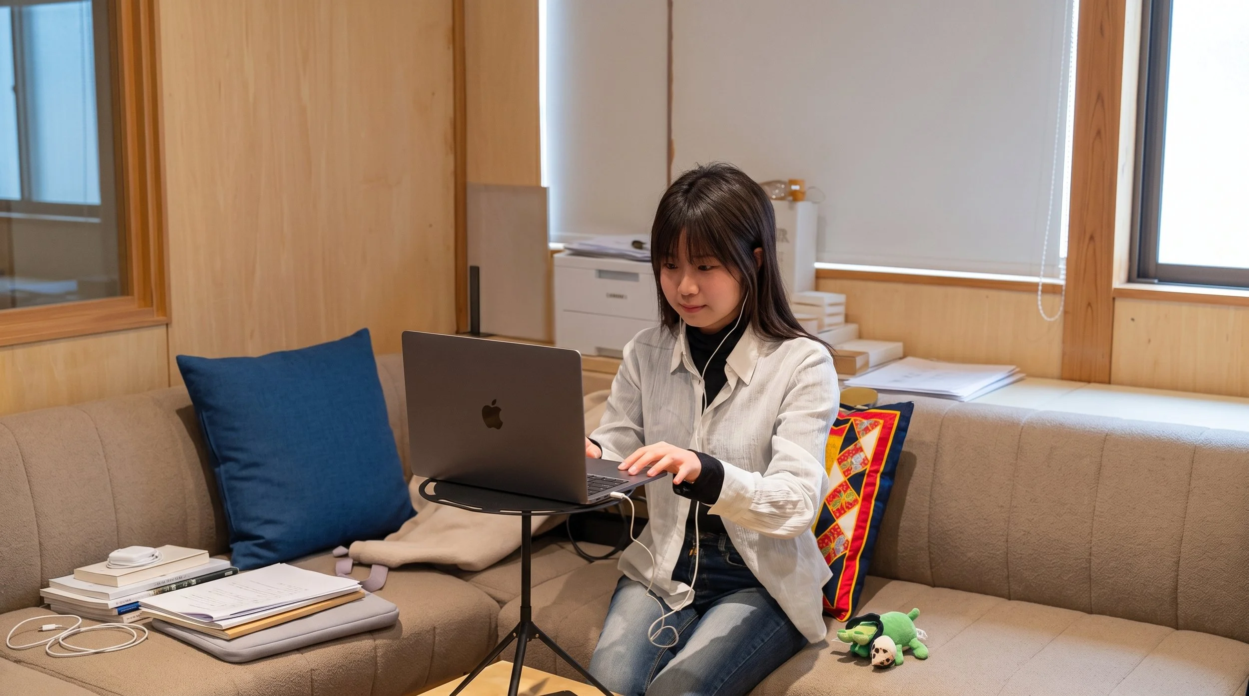 A young staff  in the office doing a video call
