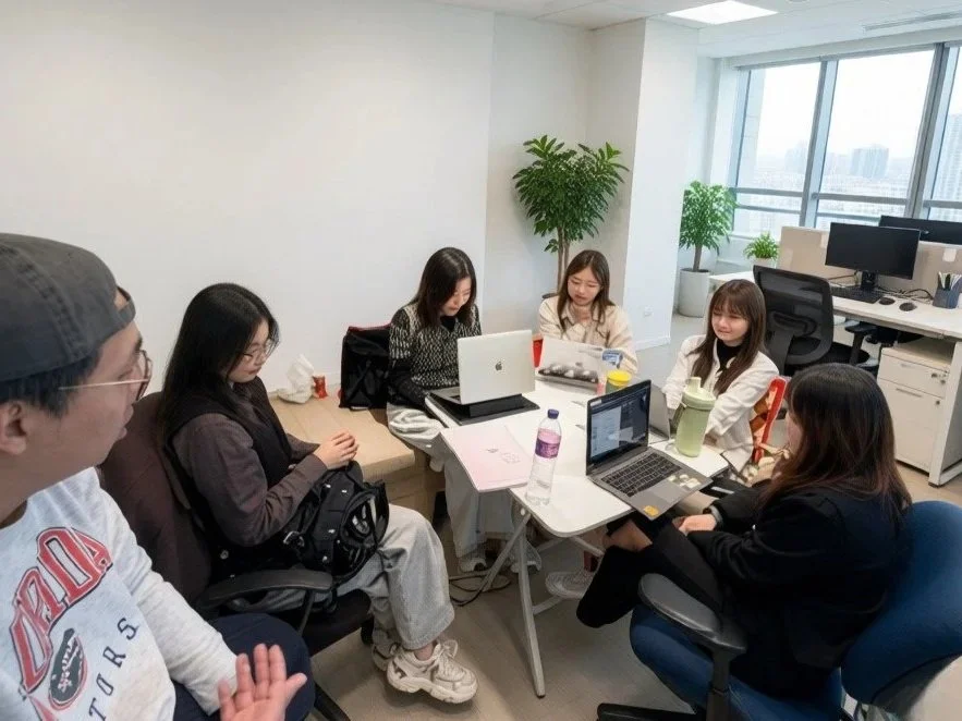 Young professionals showcasing completed project to Mentor