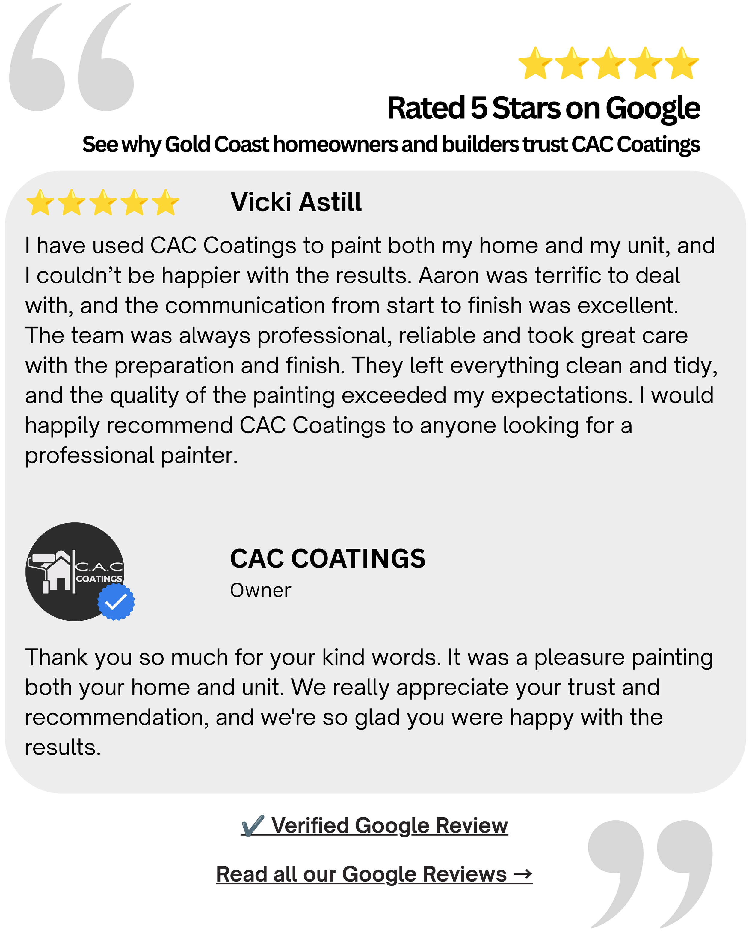 CAC Coatings five-star Google customer review