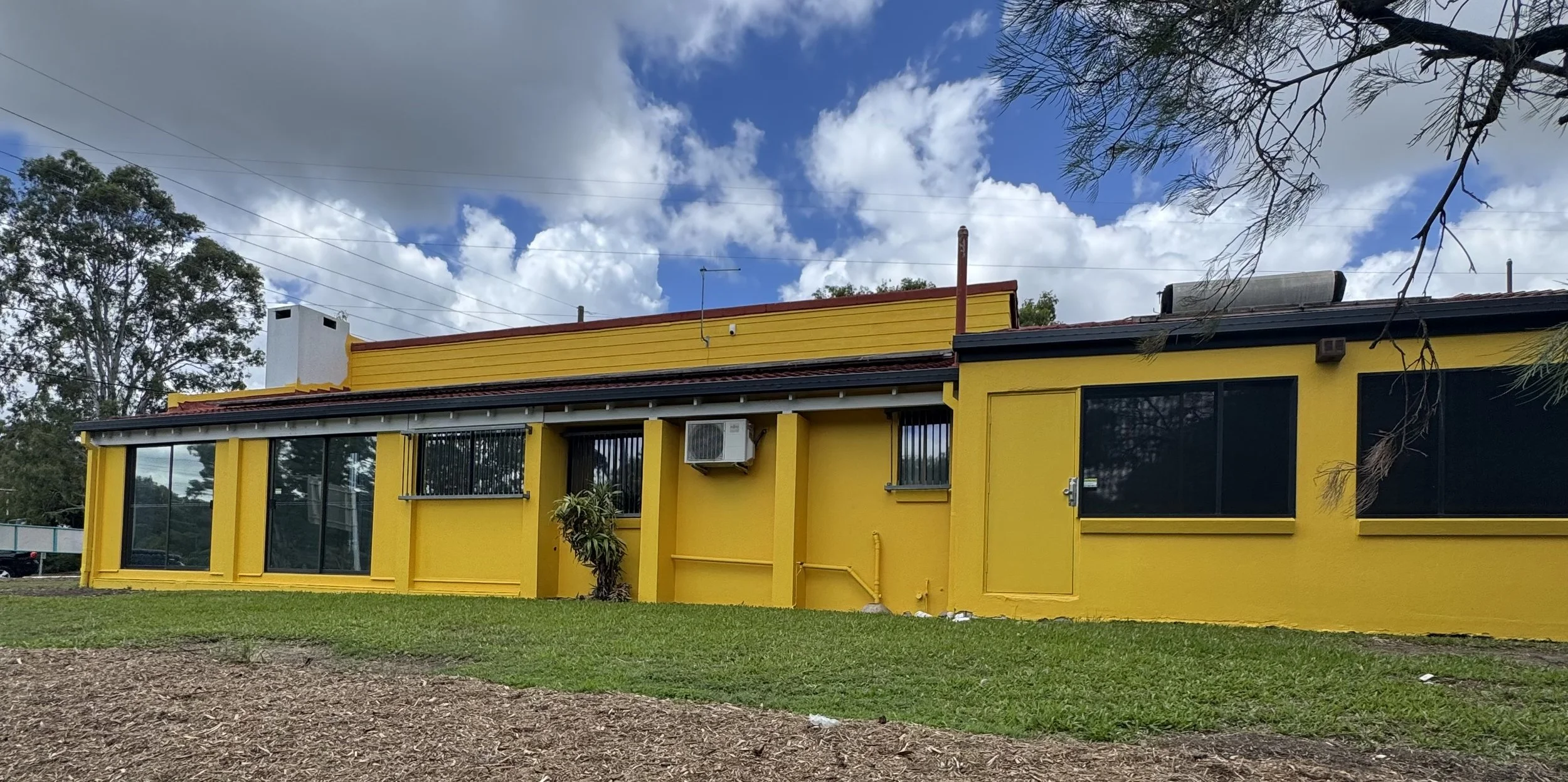 Freshly painted commercial building exterior