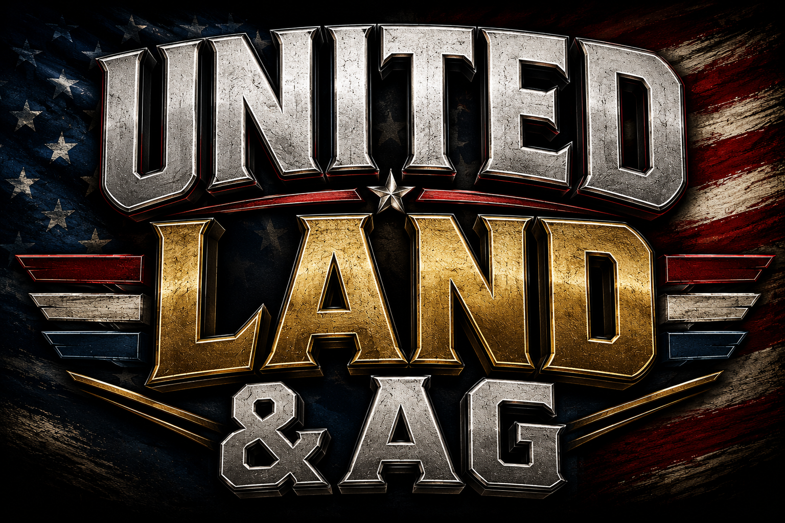 Title text reading 'United Land & AG' with an American flag background.
