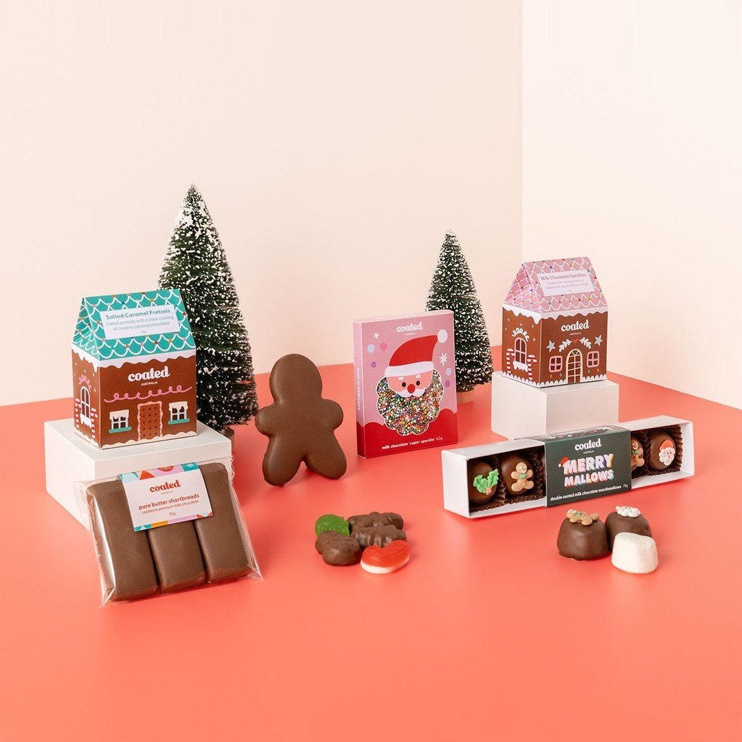 The 2nd day of Christmas and it&rsquo;s no surprise this range sold 50% of their stock in the first week because the truth is, they are delicious! ⁠
⁠
Super proud to share the packaging I designed for the amazing duo at @coatedau 🎅🏼🤶🏼⁠
⁠
Get in q