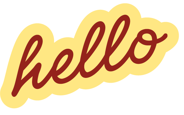 The word "hello" written in cursive font with a yellow and brown color scheme.