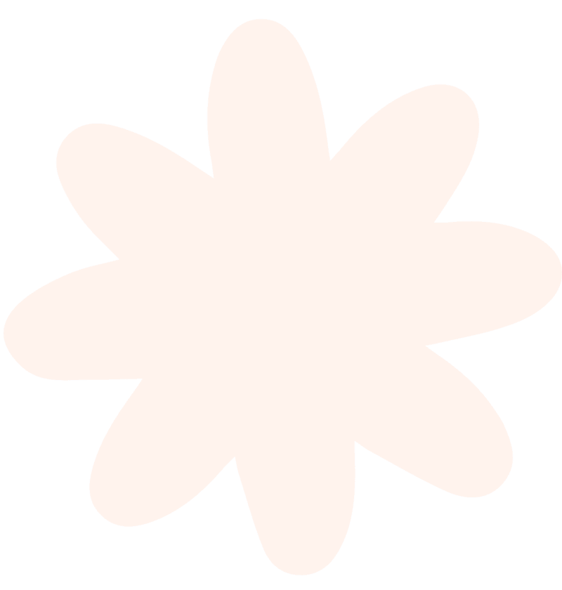 A light pink, abstract, flower-shaped design with eight rounded petals on a white background.