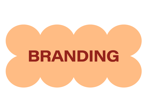 Graphic with interconnected peach-colored clouds and the word "BRANDING" in bold red letters in the center.