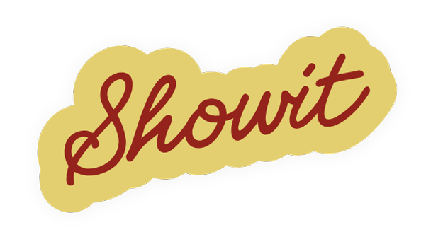 The word "Showit" written in cursive font with a yellow background.